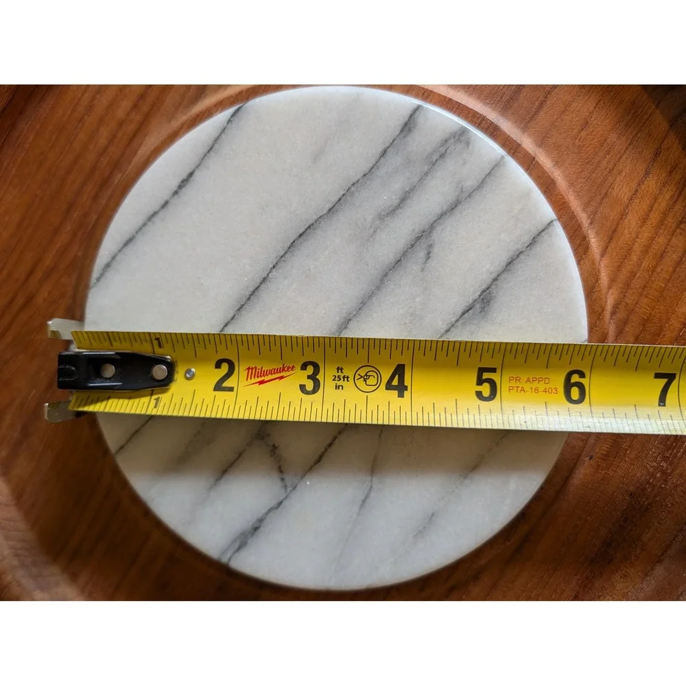 Vintage Good Wood Teak Cheese Board White Marble Inlay Serving Tray 11.5